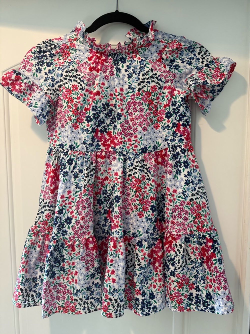 Girls Janie & Jack Egyptian Blue Floral Ruffle Cuff Dress